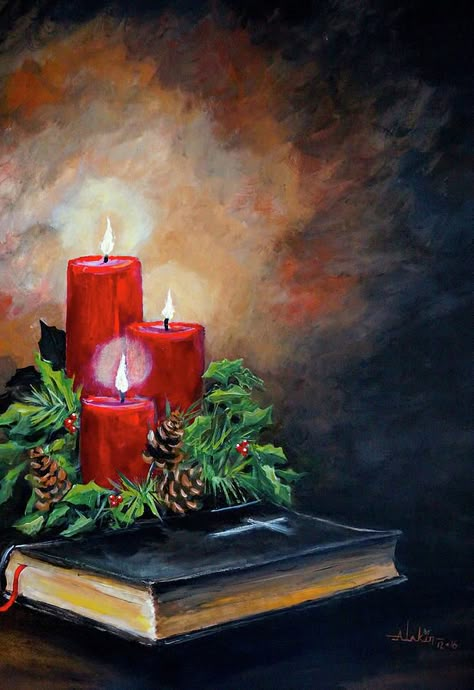 Always with YOU... Christmas Related Paintings, Christmas Theme Painting, Christmas Art Watercolor, Christmas Candle Drawing, Advent Painting, Drawing On Christmas, Painting Ideas Winter, Christmas Paintings Ideas, Paintings For Christmas