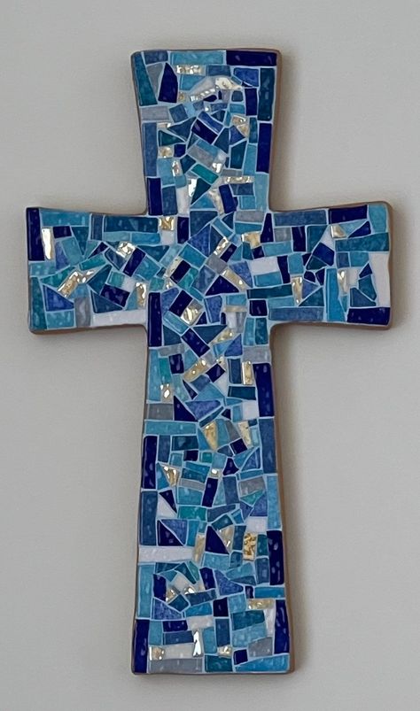 Sea Glass Decor, Wall Mosaic, Mosaic Crosses, Handmade Mosaic, Blue Mosaic, Glass Decor, Sea Glass, Shades Of Blue, Unique Design