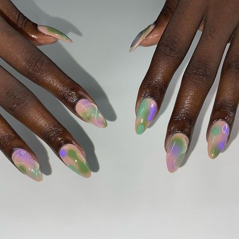 Air Brush Nail Designs Art, Purple And Green Nails Design, Green Purple Nails, Purple Green Nails, Libra Nails Design, Green And Purple Nails, Purple And Green Nails, Libra Nails, Bday Nails