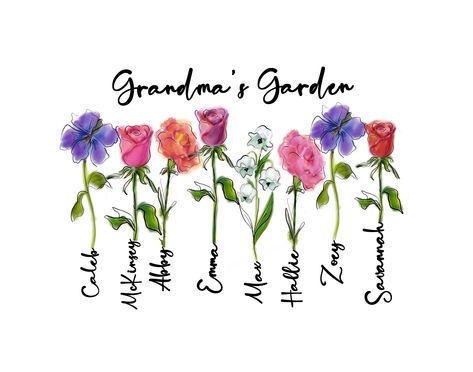 Grandma's Garden, Grandmas Garden, Loose Watercolor, Personalized Grandma, Garden Print, Grandma Gift, Watercolor Flower, Garden Crafts, Wall Print