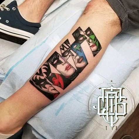 80s Rock Band Tattoos, Rock Band Tattoos For Men, Metal Bands Tattoos, Kiss Band Tattoo Ideas, Kiss Band Tattoo, Metal Band Tattoos, Classic Rock Tattoos, Rock Band Tattoos, Rock And Roll Tattoo