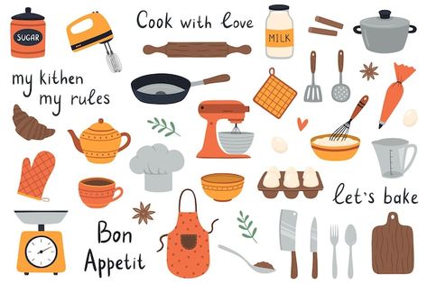 Tools Clipart, Kitchen Elements, Kitchen Drawing, Tools Kitchen, Cooking Method, Cooking Tools, Tools And Equipment, Bon Appetit, Kitchen Tools