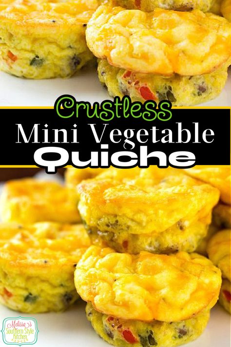 Make Crustless Mini Vegetable Quiche in a muffin pan and you can personalize each one to your taste #muffineggs #quicherecipes #muffinpanrecipes #eggmuffins #eggs #muffinrecipes #lowcarb #ketorecipes #vegetablequiche via @melissasssk Mini Quiche Recipes Crustless, Quiche Cups Crustless, Mini Quiches In Muffin Tin Crustless, Mini Egg Quiche, Crustless Quiche Muffins, Muffin Tin Quiche, Crustless Mini Quiche, Breakfast Quiche Muffins, Mini Egg Muffins