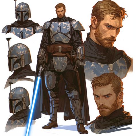 Jedi Clone Armor, Mandalorians Concept Art, Starwars Bounty Hunter Oc, Jedi Armor Concept Art, Star Wars Gunslinger, Mandolorian Armour Oc, Mandalorian Armor Art, Jedi Character Design, Star Wars Oc Male