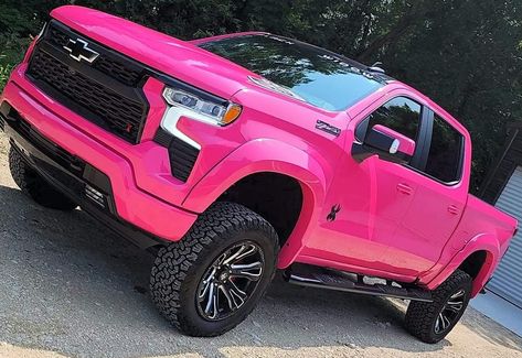 Hot Pink Truck, Pink Lifted Trucks, Pink Chevy Trucks, Pink Trucks, Pink Chevy, Pink Cars, Hot Trucks, Silverado Truck, Trucks Lifted Diesel