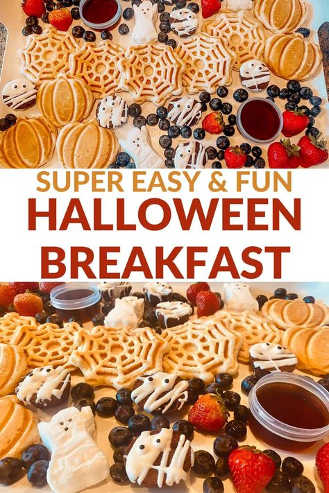 This Halloween Breakfast charcuterie board is perfect for kids!We love the spider web waffles, pumpkin pancakes, mummy muffins, and ghosts! Halloween Breakfast Charcuterie Board, Charcuterie Board For Kids, Bingo Movie, Movie Nights At Home, Breakfast Charcuterie Board, Halloween Brunch, Breakfast Charcuterie, Brunch Board, Halloween Breakfast