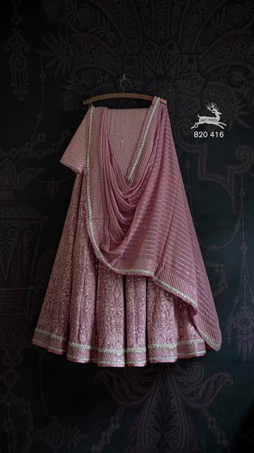 Dusty pink thread work sequin georgette lehenga with matching dupatta and blouse Georgette Lehenga, Pink Thread, Ghagra Choli, Bed Furniture Design, Gold Fashion Necklace, Indian Clothes, Chaniya Choli, Leh, September 22