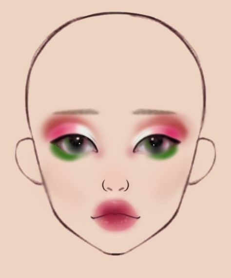 Mitsuri Inspired Makeup, Mitsuri Cosplay Makeup, Mitsuri Makeup, Face Charts, Makeup Drawing, Makeup Face Charts, Work Makeup, Makeup Board, Alternative Makeup