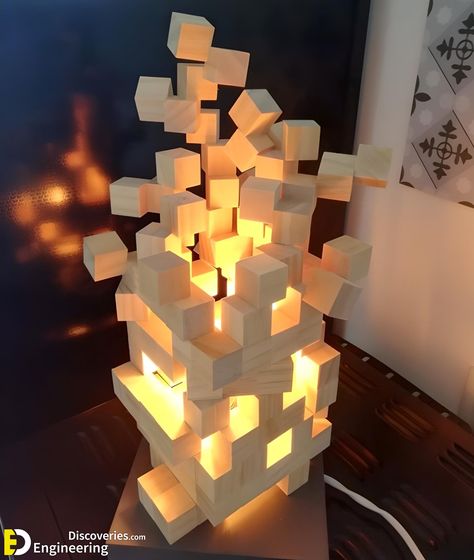 Jenga Block Lamp, Wood Lamp Design, Cube Lamps, Desain Pantry, Wood Projects For Kids, Wood Projects Diy, Diy Barbie Furniture, Wood Projects That Sell, Cool Wood Projects