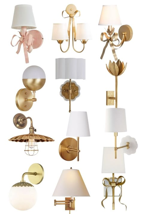 Sconces Around French Doors, Vintage Gold Wall Sconces, Gold Bow Lamp, Sconces Over Fireplace Mantle, Sconces Above Crib, Girly Wall Sconces, Wall Sconces Nursery, Sconces In Nursery, Brass Sconces Living Room