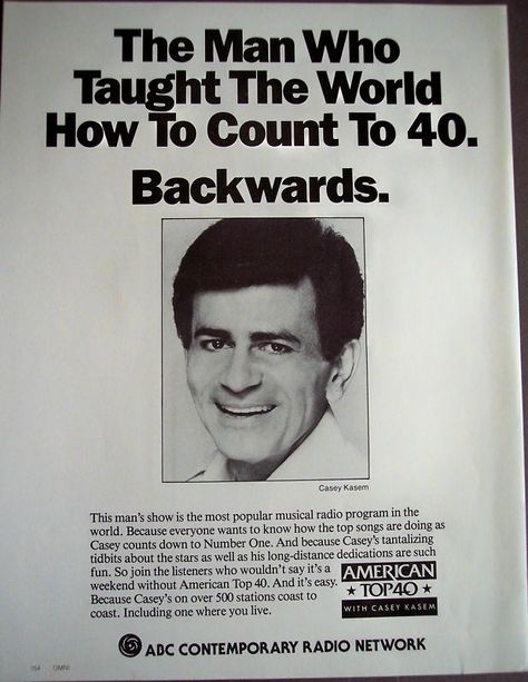 Casey Kasem's American Top 40 was a legendary weekly American radio program. Casey Kasem Top 40, Casey Kasem, Totally 80s, Feeling Nostalgic, Chi Town, Childhood Memories 70s, American Pie, 80s Music, Tv Actors