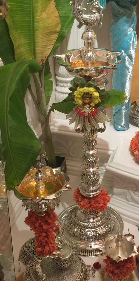 Silver Vessels Indian, Silver Lamps For Pooja, Silver Deepam, Silver Diya, Silver Lamps, Brass Utensils, Diya Decoration Ideas, Diwali Lamps, Silver Silverware