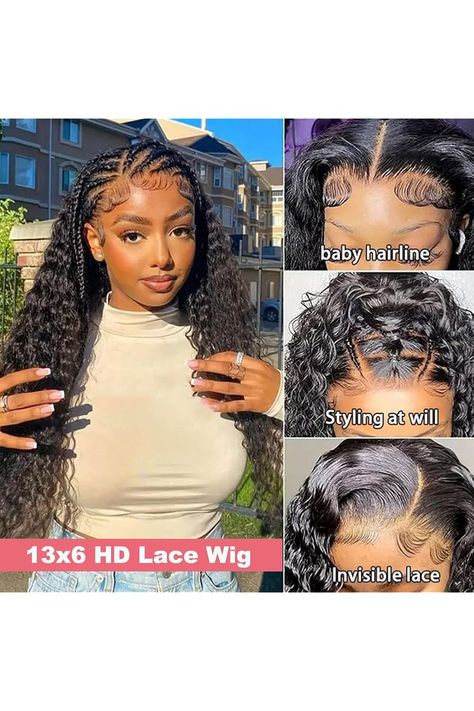 12A 13x6 Deep Wave Lace Front Wigs Human Hair 220% Density 13x6 HD Transparent Lace Frontal Wigs for Women Deep Curly Glueless Wigs Human Hair Pre Plucked with Baby Hair Natural Black 26 Inch Full Lace Frontal, Wig Ideas, Invisible Lace, Glueless Wigs, Curly Lace Front Wigs, Deep Curly, Brazilian Virgin Hair, Hair Curly, Black Natural Hairstyles