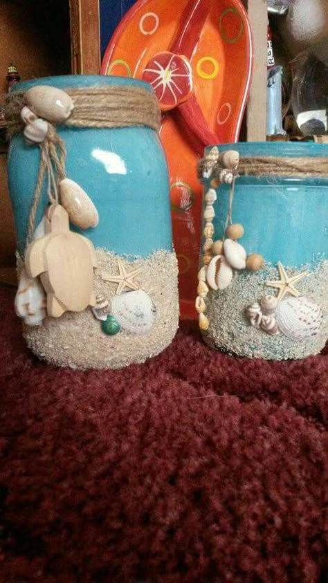 Beach Jars Diy Ideas, Beach Themed Crafts Diy, Beach Crafts For Adults, Diy Beach Crafts, Beach Sand Crafts, Beach Mason Jars, Beach Jar, Painted Stones Ideas, Beach Crafts Diy