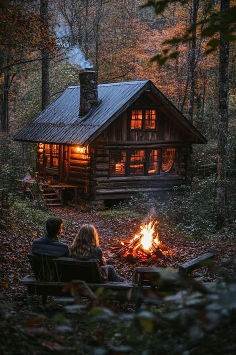 Beautiful Camping Pictures, Log Cabin Honeymoon, Cabin In The Woods Honeymoon, Cozy Cabin Aesthetic Couple, Cozy Log Cabin Aesthetic, Tiny House Mountain Cabin, Honeymoon In Mountains, Couple In Cabin, Cabin Romance Aesthetic