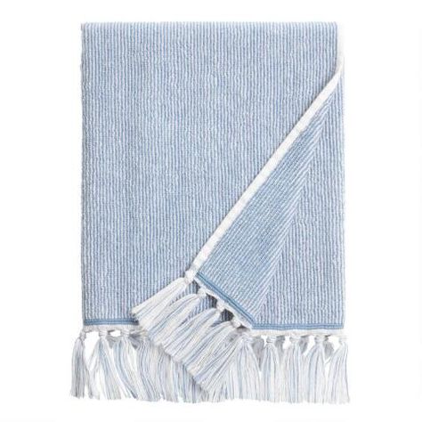 Azure Blue And White Marled Bath Towel | World Market Blue Bathroom Towels, Surf Room Ideas, Cape Cod Bedroom, Trendy Beach Towel, Blue And White Bathroom, College Bathroom, Decorative Bath Towels, Toast On The Coast, Soft Bath Towels