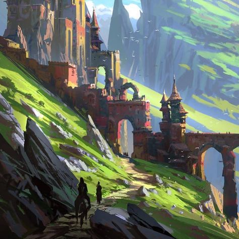 Environment Painting, Landscape Concept, Fantasy City, Fantasy Castle, Fantasy Places, Fantasy Concept, Environment Art, Fantasy Art Landscapes, Arte Fantasy