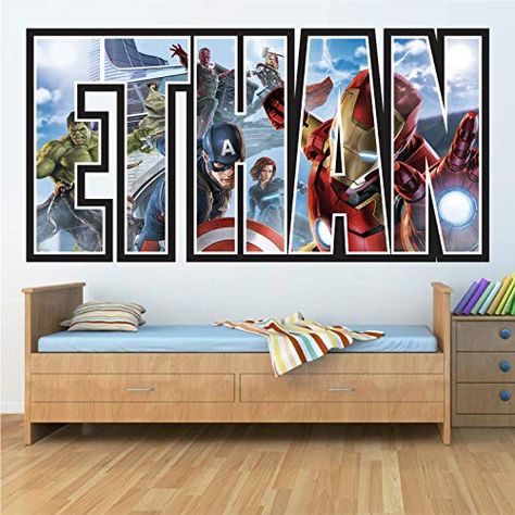 Marvel Kids Bedroom, Marvel Boys Room, Thor Design, Kids Bedroom Wall Decals, Avengers Bedroom, Modern Childrens Room, Superhero Spiderman, Wall Stickers For Kids, Name Wall Stickers