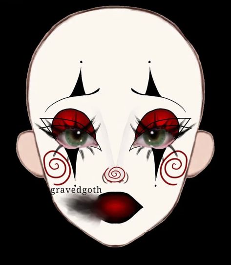 credit @gravedgoth if you use as inspo Cute Clown Makeup Red And Black, Red Black And White Clown Makeup, Red And Black Jester Makeup, All Red Makeup Looks, Black White And Red Clown Makeup, Makeup Looks Creative Cool, Red Black Clown Makeup, Black And Red Clown Outfit, Clown Makeup Template