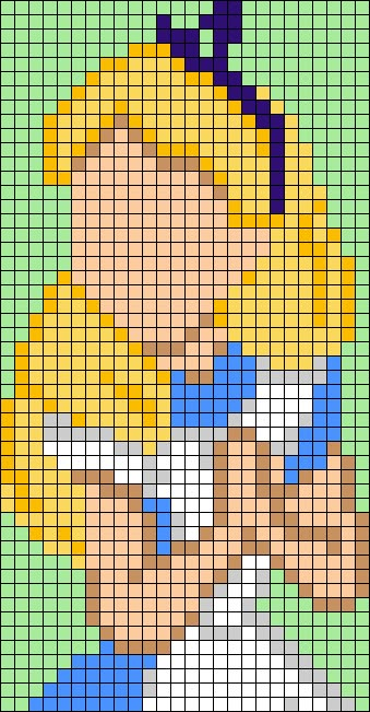 Alice In Wonderland Alpha Pattern, Alice In Wonderland Pixel Art Grid, Alice In Wonderland Pixel Art, Disney Alpha Patterns, Bread Cross Stitch, Melt Beads Ideas, Alpha Pattern Disney, Grid Pattern Crochet, Disney Tapestry