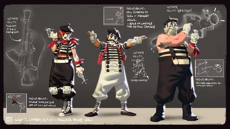 ArtStation - Lights, Camera, Action - Parkour Mime Crew, Kiel Whitaker Movie Display, Bank Heist, Men Character, Swimming Anime, Circus Characters, Ancient Books, Lights Camera Action, Action Movie, Man Character