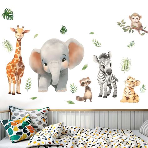 PRICES MAY VARY. Quality materials: Amimagen baby nursery wall decals are made of high-quality self-adhesive pvc matte material, safe and non-toxic Easy to use: Amimagen jungle animals wall stickers are colorful, easy to peel and stick, durable, and waterproof. Just tear it off and stick it to the place you want without leaving any residue Widely used: Suitable for home decoration or room decoration, such as baby room, children's room, classroom, dining room, office, and any other places Product Safari Nursery Decals, Jungle Wall Stickers, Jungle Wall Decals, Forest Foliage, Elephant Decoration, Stickers Easy, Safari Animals Nursery, Animal Wall Decals, Baby Room Wall