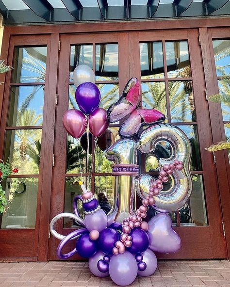 Purple Balloon Bouquet, Blue Balloon Bouquet, Bouquet Balloons, Balloons Bouquet, Purple Balloon, Beautiful Balloons, Balloon Designs, 95 Birthday, Butterfly Purple