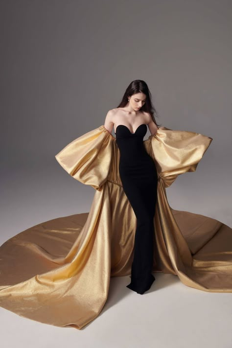 Dramatic Sleeves Dress, Nicole Felicia Couture, Nicole Felicia, Dramatic Dresses, Award Show Dresses, Cape Wedding Dress, Cape Gown, Prom Dresses With Pockets, Vogue Dress