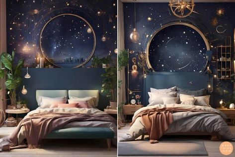 zodiac signs bedroom decor ideas by Manu Luize Zodiac Bedroom, Element Lighting, Personalized Bedroom, Bedroom Oasis, Travel Memorabilia, Playful Decor, Quirky Decor, Versatile Furniture, Bedroom Decor Ideas