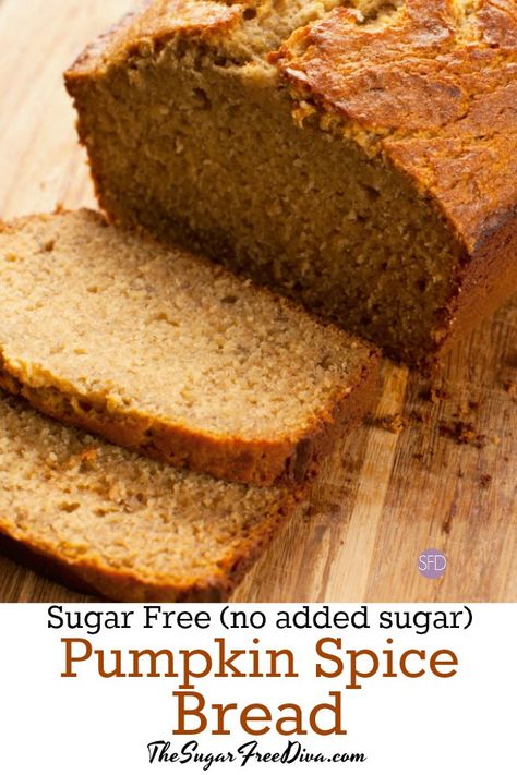 Sugar Free Pumpkin Spice Bread #sugarfree #pumpkin #pumpkinspice #bread #fall #diabetic #recipe #fall Cooking Lamb, Pumpkin Spice Bread, Spice Bread, Sugar Free Baking, Sugar Free Recipes Desserts, Sugar Pumpkin, Pumpkin Bread Recipe, Healthy Snacks For Diabetics, Sugar Free Desserts