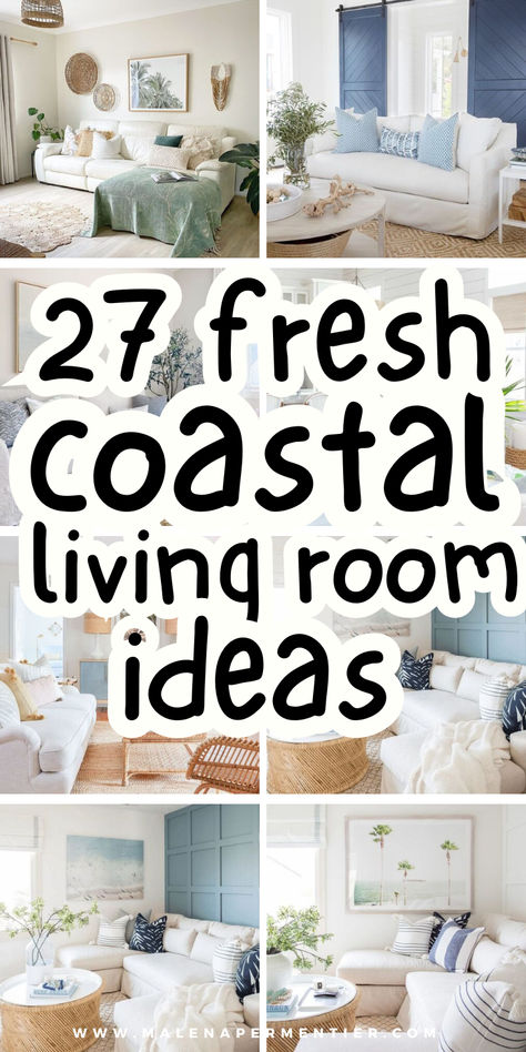 coastal living room ideas Beautiful Coastal Living Rooms, Coastal Small Living Room Ideas, Neutral Beachy Living Room, Nautical Coastal Living Room, Beach House Decor Living Room Sofas Blue And White, Coastal Living Room Rug Ideas, Coral Pillows Living Room, Coastal Rooms Ideas, Coastal Living Rooms With Grey Couches