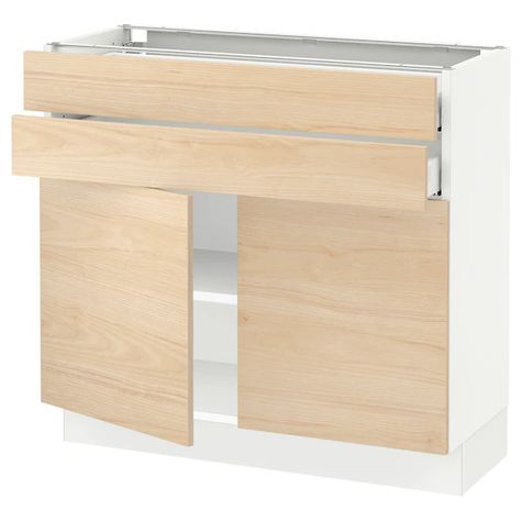 SEKTION / MAXIMERA Base cabinet w 2 doors/2 drawers - white, Askersund light ash effect - IKEA Ikea Havstorp, Kitchen System, Plastic Edging, Ikea Home, Home Planner, Kitchen Installation, Wood Pattern, Base Cabinet, Kitchen Plans