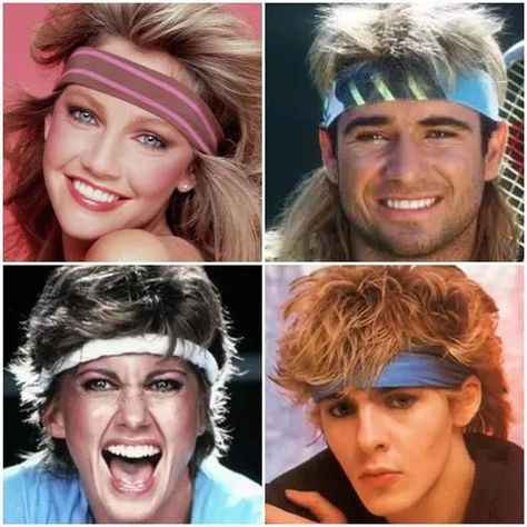 1980s headbands 80s Hair Headband, 80s Headband Hairstyles, 80s Headbands, 80s Mens Hair, Eighties Hair, 80s Things, 80’s Hair, 80s Hats, Mistakes Were Made