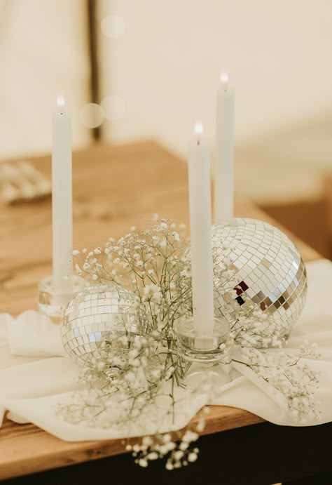 Disco themed weddings — Modern Heritage Styling Mini Disco Ball Table Decor, Disco Theme Rehearsal Dinner, Disco Birthday Centerpieces, Gypsophila Disco Ball, Disco Ball Wedding Altar, Disco Wedding Table Decor, Outdoor Disco Wedding, Disco Ball Wedding Decor Table, Disco Ball Centerpiece Table Decorations