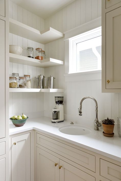 Butler Pantry Sink Ideas, Shelves Above Sink, Butler Pantry Ideas, Caribbean Kitchen, Kitchen Prep Sink, Narrow Pantry, Tiny Pantry, Building Shelves, Pantry Layout