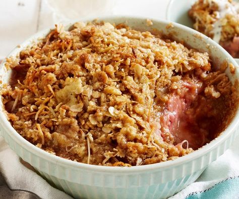 Apple and Rhubarb Crumble Recipe Rhubarb Crumble Recipe, Rhubarb And Apple Crumble, Rhubarb Crumble Recipes, Australian Desserts, Stewed Fruit, Rhubarb Crumble, Crumble Recipe, Rhubarb Recipes, Apple Crumble