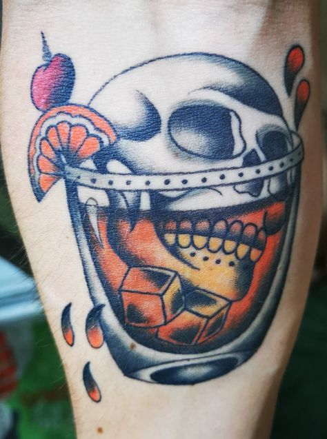 Traditional Whiskey Tattoo, Orange Whiskey Sour, Whiskey Tattoo, Biker Tattoos, Tattoo Old School, Whiskey Sour, Ink Ideas, Flash Art, American Traditional