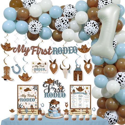 #ad Rodeo Decorations, Cowboy 1st Birthday Party, Cow Balloons, Cowboy Birthday Party Decorations, First Rodeo Birthday Party, My First Rodeo Birthday, Cowboy Party Decorations, Cowboy First Birthday, Rodeo Birthday Party