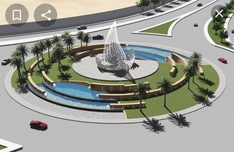 Landmark Design Landscape, Roundabout Design Landscape Architecture, Roundabouts Design, Water Body Landscape Design, Roundabout Landscape Design, Park Landscape Design Plan, Roundabout Design Landscape, Circular Landscape Design, Outdoor Exhibition Design