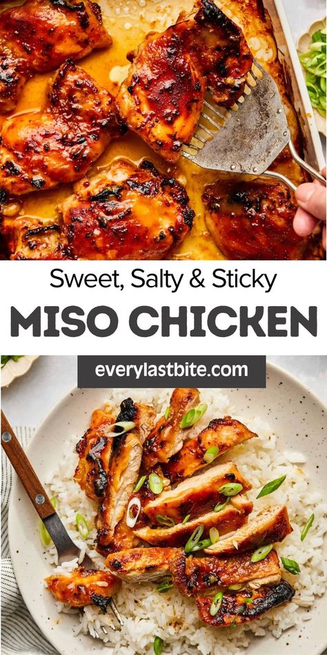 Oven baked miso chicken that is marinated in a salty and sweet miso sauce. Miso Chicken Recipe, Miso Chicken Thighs, Yakitori Chicken, Specific Carbohydrate Diet Recipes, Chimichurri Chicken, Szechuan Chicken, Miso Sauce, Miso Chicken, Chicken Thigh Recipe