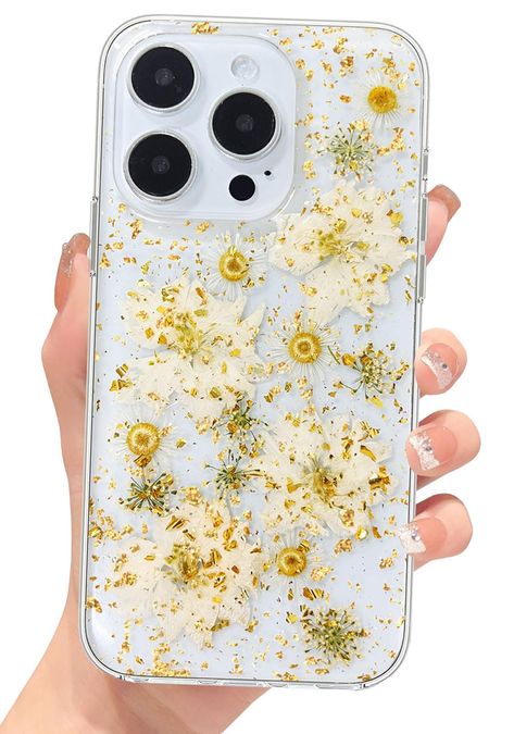 PRICES MAY VARY. 🌺【Compatible with iPhone 14 Pro】This cute floral phone cases specially designed for iPhone 14 Pro (6.1 inches). Support wireless charging&magnetic car mounts and cell phone ring holders. 🌺【Elegant Real Dried Floral Unique Design】This fashionable case is made of soft clear tpu and embedded with natural real dried flowers. Pretty and elegant clear case with real pressed flower will be more beautiful to show your Phone original color. Due to handmade, each phone case is unique. ? Phone Cover Painting Diy, Mobile Cover Decoration, Phone Cover Painting, Cell Phone Ring, Flowers Pretty, Ring Holders, Floral Phone Case, Phone Stuff, White Daisy