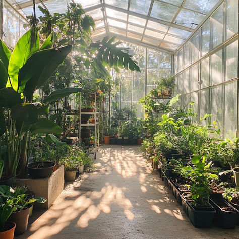 Summer greenhouse aesthetic Flower Garden Greenhouse, Big Greenhouse Aesthetic, Green House Flowers, Vintage Greenhouse Aesthetic, Greenhouses Aesthetic, British Greenhouse, Green House Interior Ideas, Pretty Greenhouse, Scary Plant