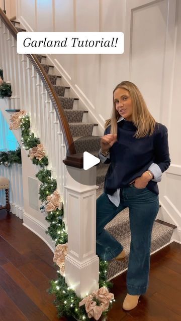 T and T Twintalk on Instagram: "Staircase greenery tutorial! And the garland is over 20 years old too! Using it at the bottom of the stair is genius... thanks, Mom in heaven! Save for next vear and i promise to repost again next year! Comment link below and we will send you the details! Click link in bio to LTK or Amazon storefront! #christmasdecor #garland #homedecor #holidaydecor #homestyle" Staircase Greenery, Christmas Staircase Garland, Christmas Garland Staircase, Christmas Garland On Stairs, Christmas Stairs Decorations, Christmas Staircase Decor, Christmas Staircase, Mom In Heaven, Staircase Decor