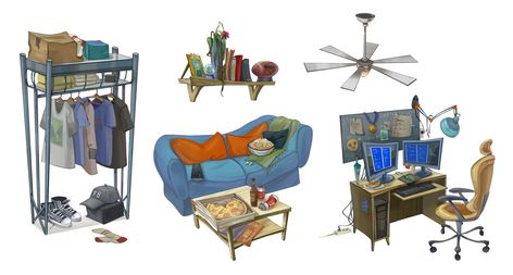 Props Illustration, Props Design, Tv Props, Prop House, Props Concept, Concept Art Tutorial, Props Art, 3d Concept, Retro Theme