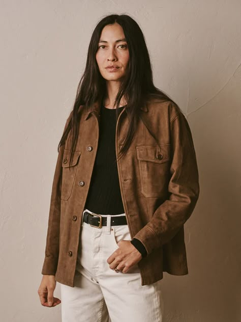 Women's All - Buck Mason Tan Suede Jacket Outfit, Suede Shirt Outfit, Trucker Jacket Outfit, Shirt Jacket Outfit, Utility Jacket Outfit, Suede Jacket Outfit, Tan Suede Jacket, Buck Mason, Jacket Outfit Women