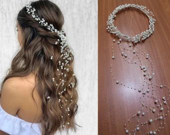 BSBridaLShop - Etsy Wedding Headbands, Beaded Headpiece, Hair Piece Wedding, Hair Vine Bridal, Beaded Veils, Pearl Bride, Boho Headpiece, Wedding Hair Vine, Pearl Headpiece