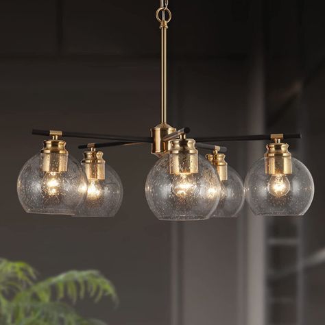 Everly Quinn Jaspriya 5 - Light Dimmable Chandelier | Wayfair Seeded Glass Pendant Light, Drop Down Ceiling, Seeded Glass Pendant, Chandelier Glass, Unique Light Fixtures, Wagon Wheel Chandelier, Globe Chandelier, Drum Chandelier, Gold Chandelier