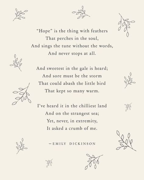 Emily Dickinson Hope, Hope Poems, Emily Dickinson Poetry, People Change Quotes, Poem Poster, Dickinson Poems, Emily Dickinson Poems, Poem Art, Typewriter Series