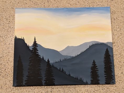 Cottagecore Painting Easy, Simple Mountain Painting, Cottagecore Painting, Mountain Drawing, Clay Magnets, Small Artwork, Outdoor Paint, Canvas Painting Designs, Mountain Paintings