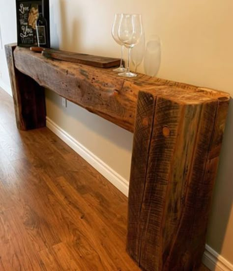 Old Beams Repurposed, Old Wood Repurposed, Old Timber Ideas, Old Beams Ideas, Hand Hewn Beams Ideas, Barn Beam Ideas, Wood Beam Bench, Reclaimed Lumber Projects, Beam Ideas